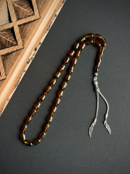Baltık Kehribar Tesbih – 12x8 mm Kapsül Kesim | Doğal Şifalı Taş & Özel Ahşap Kutulu